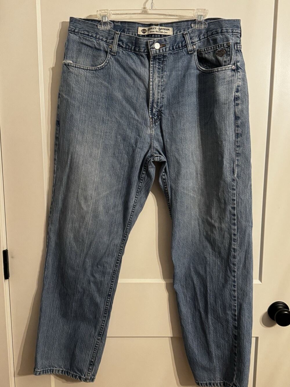 Harley Davidson Blue Jeans 40 X 32 Straight Leg Denim Black Label Biker Motor